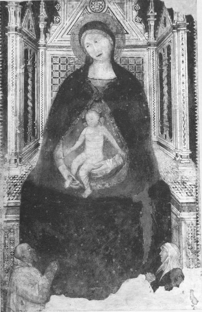 Madonna con Bambino in trono e due offerenti, Madonna in trono col bambino e due donatori (dipinto, opera isolata) - ambito lombardo (sec. XIV)