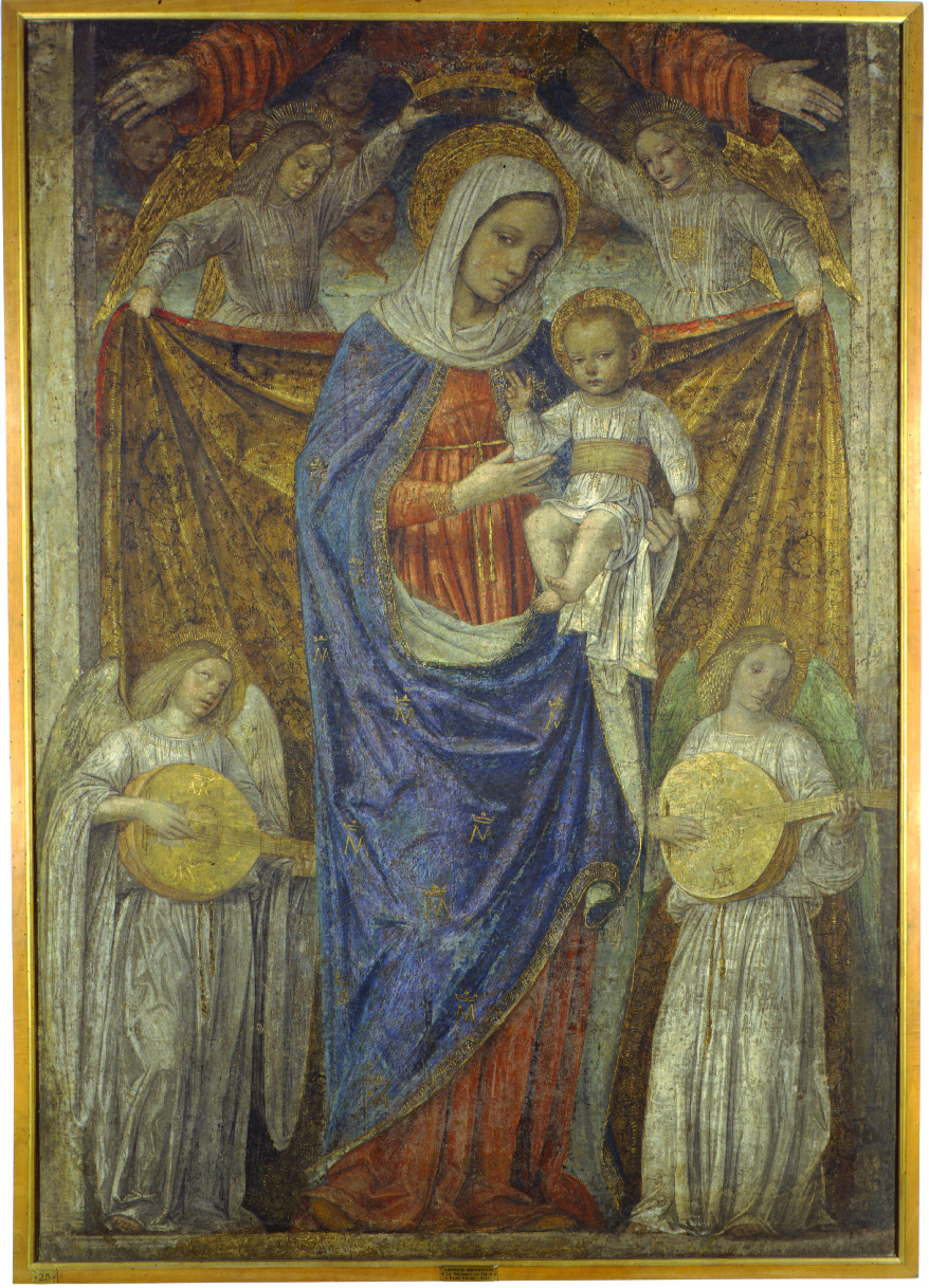 Madonna col Bambino, quattro angeli e Dio Padre, Madonna con Bambino e angeli (dipinto, opera isolata) di Ambrogio da Fossano detto Bergognone (sec. XV)
