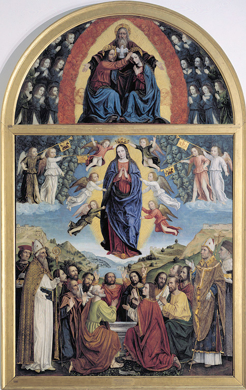 Assunzione della Vergine e Santi// Incoronazione della Vergine, assunzione della Madonna/ incoronazione di Maria Vergine (pala d'altare, insieme) di Ambrogio da Fossano detto Bergognone (sec. XVI)