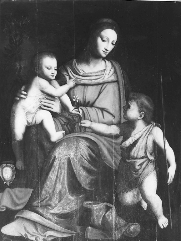 Madonna con Bambino e San Giovannino, Madonna con Bambino e San Giovanni Battista bambino (dipinto, opera isolata) di Luini Bernardino (bottega) (sec. XVI)