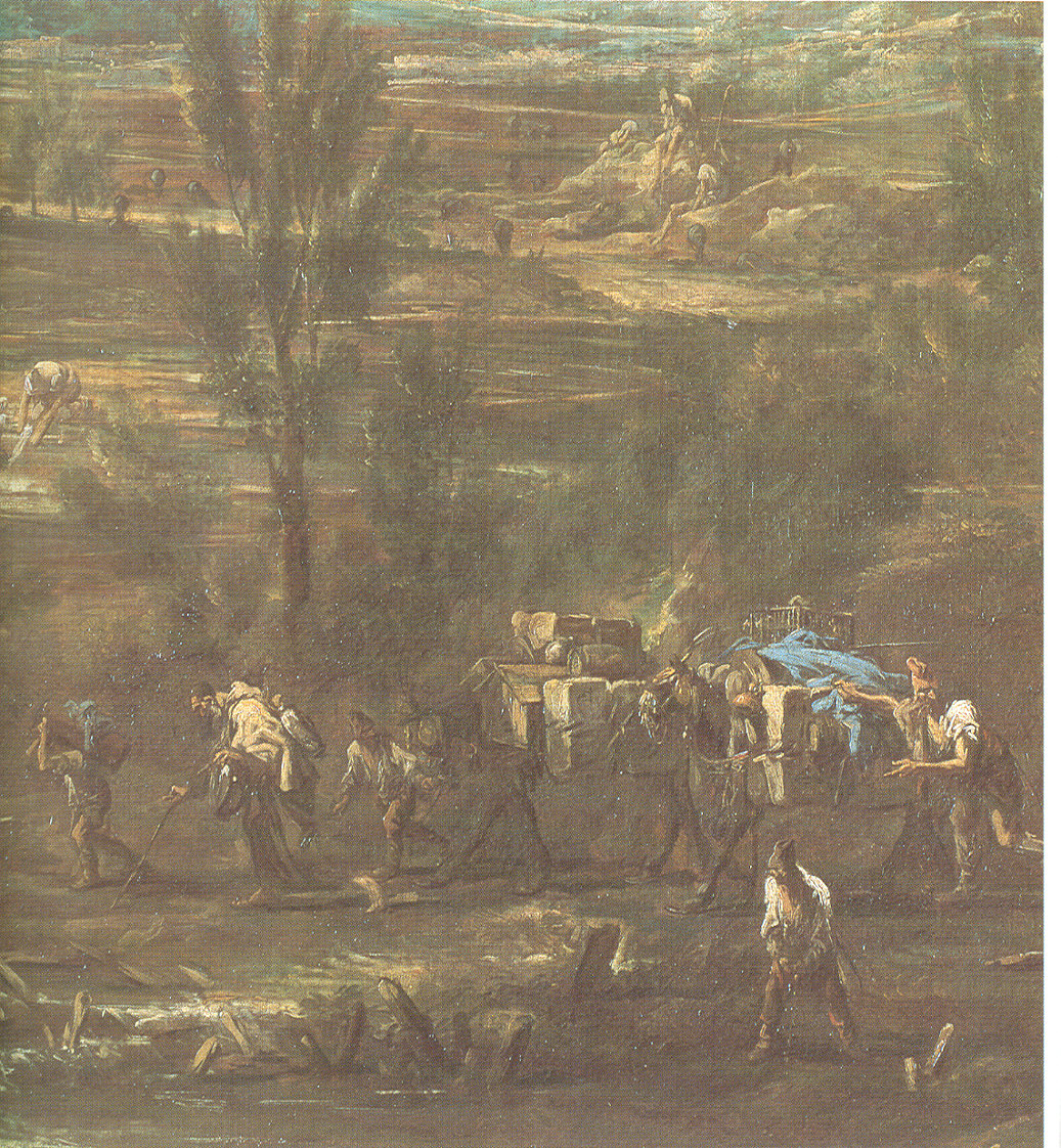Paesaggio con viandanti//Fuga in Egitto, paesaggio (dipinto, opera isolata) di Magnasco Alessandro detto Lissandrino (sec. XVIII)