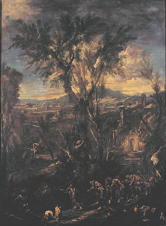 Paesaggio con frati in cammino, paesaggio con frati cappuccini in cammino (dipinto, opera isolata) di Magnasco Alessandro detto Lissandrino (sec. XVIII)