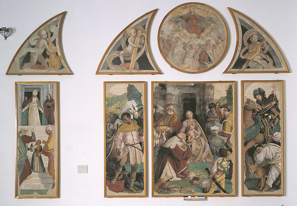 Angelo con l'arpa, angelo con arpa (dipinto, ciclo) di Ferrari Gaudenzio (sec. XVI)