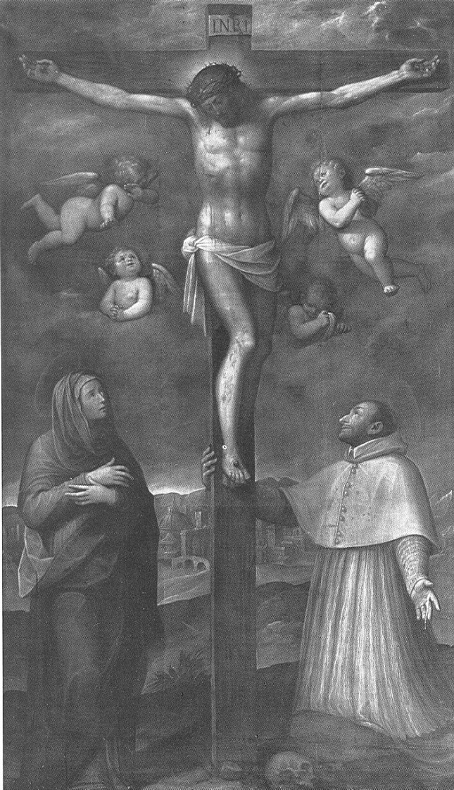 Cristo crocifisso con la Madonna e San Carlo Borromeo, Cristo crocifisso con Madonna e San Carlo Borromeo (dipinto, opera isolata) di Caccia Guglielmo detto Moncalvo (sec. XVII)