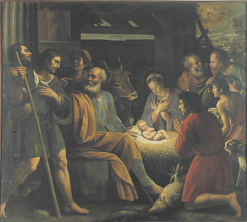 Natività e adorazione dei pastori, natività di Gesù e adorazione dei pastori (dipinto, opera isolata) di Vermiglio Giuseppe (sec. XVII)