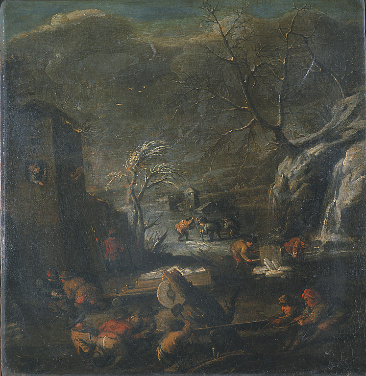 L'Inverno//Paesaggio invernale, l'inverno (dipinto, serie) di Bocchi Faustino detto Bamboccio (sec. XVIII)