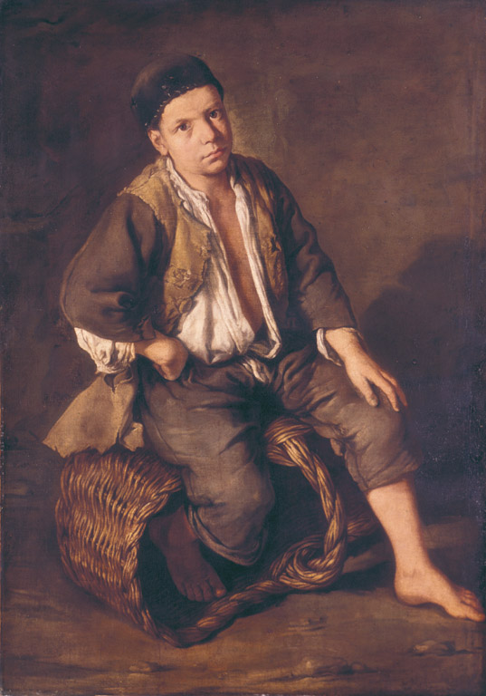 Portarolo seduto su una cesta, giovane seduto su una cesta (dipinto, opera isolata) di Ceruti Giacomo detto Pitocchetto (sec. XVIII)