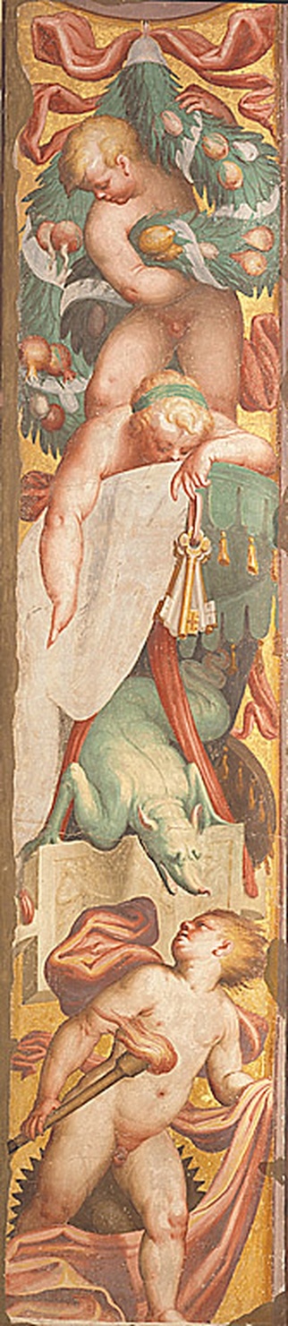 Putti reggenti frutti e un drago, putti con i frutti e un drago (dipinto, frammento) di Campi Bernardino (sec. XVI)