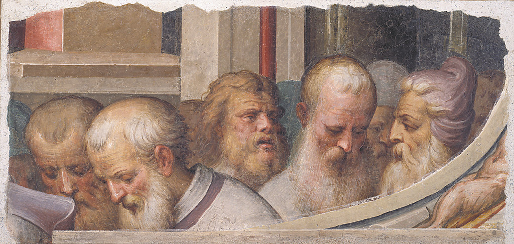 Teste di vecchi oranti, figure maschili che pregano (dipinto, ciclo) di Campi Bernardino (sec. XVI)