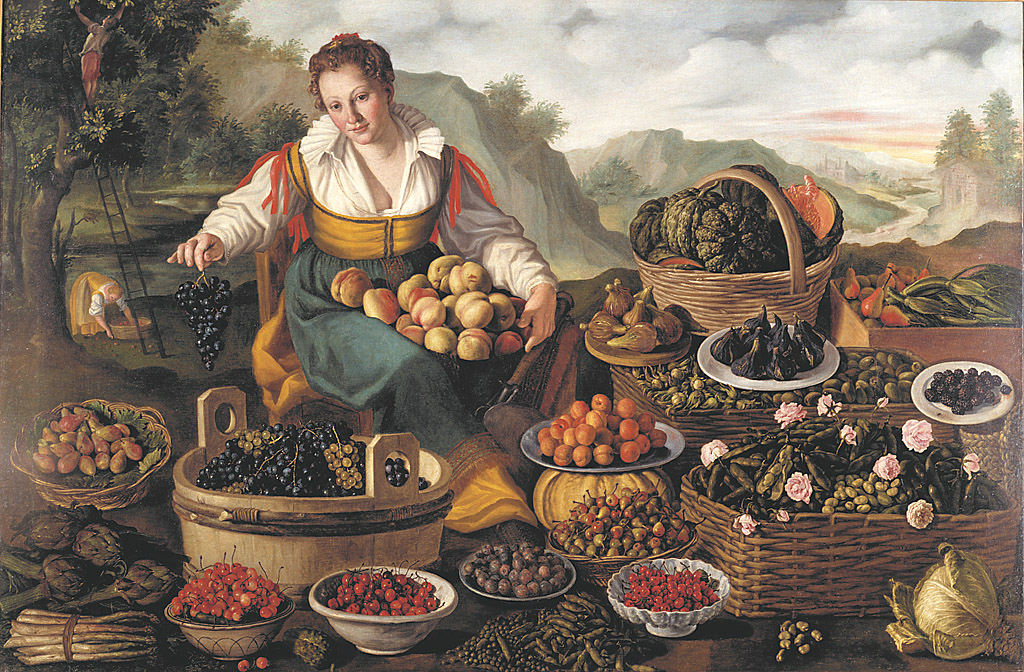 Fruttivendola, fruttivendola (figura femminile con frutta) (dipinto, serie) di Campi Vincenzo (sec. XVI)