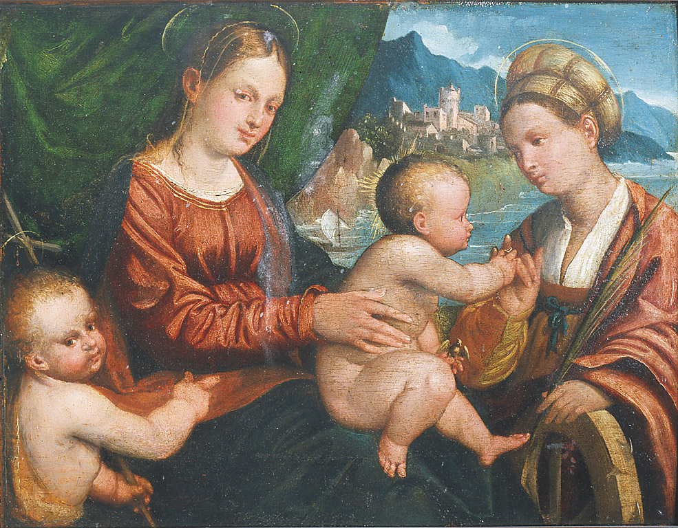 Matrimonio mistico di Santa Caterina con San Giovannino, matrimonio mistico di Santa Caterina da Siena e San Giovannino (dipinto, opera isolata) di Piazza Callisto (sec. XVI)