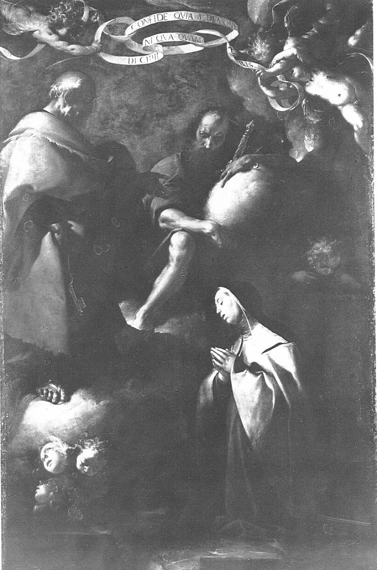 Visione di Santa Teresa, Davila con San Pietro e Paolo (dipinto, opera isolata) di Del Cairo Francesco detto Cavaliere del Cairo (sec. XVII)