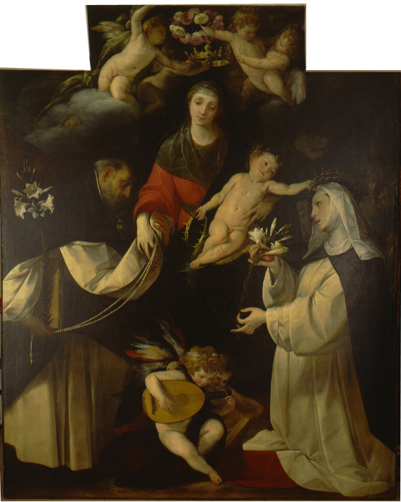 Madonna del Rosario, Madonna del Rosario con San Domenico e Santa Caterina da Siena (dipinto, opera isolata) di Crespi Giovan Battista detto Cerano (sec. XVII)