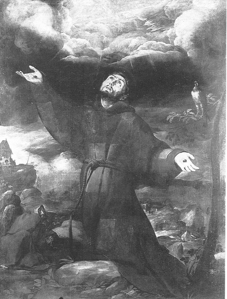 Le Stimmate di San Francesco, San Francesco d'Assisi riceve le stimmate (dipinto, opera isolata) di Chignoli Girolamo (prima metà sec. XVII)