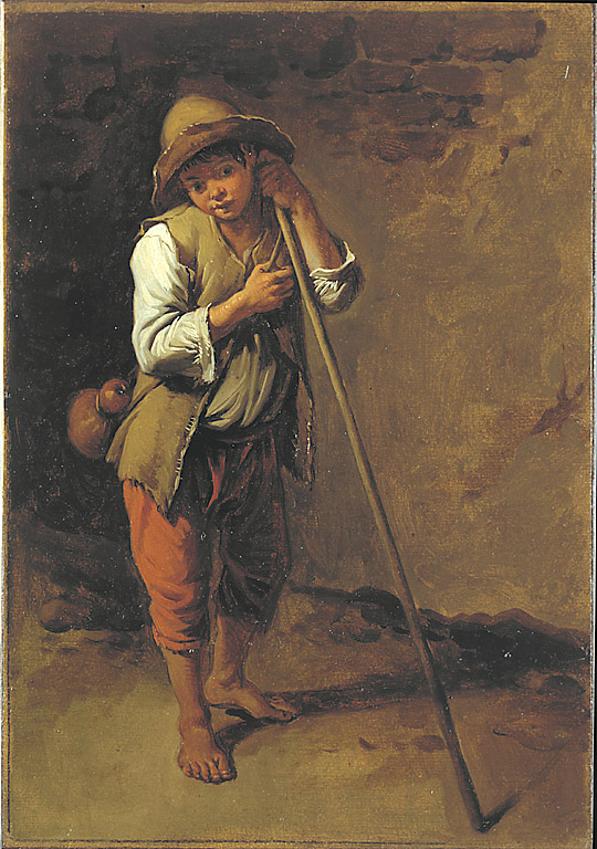 Contadinello appoggiato ad un bastone, contadinello appoggiato ad un bastone (dipinto, serie) di Londonio Francesco (sec. XVIII)