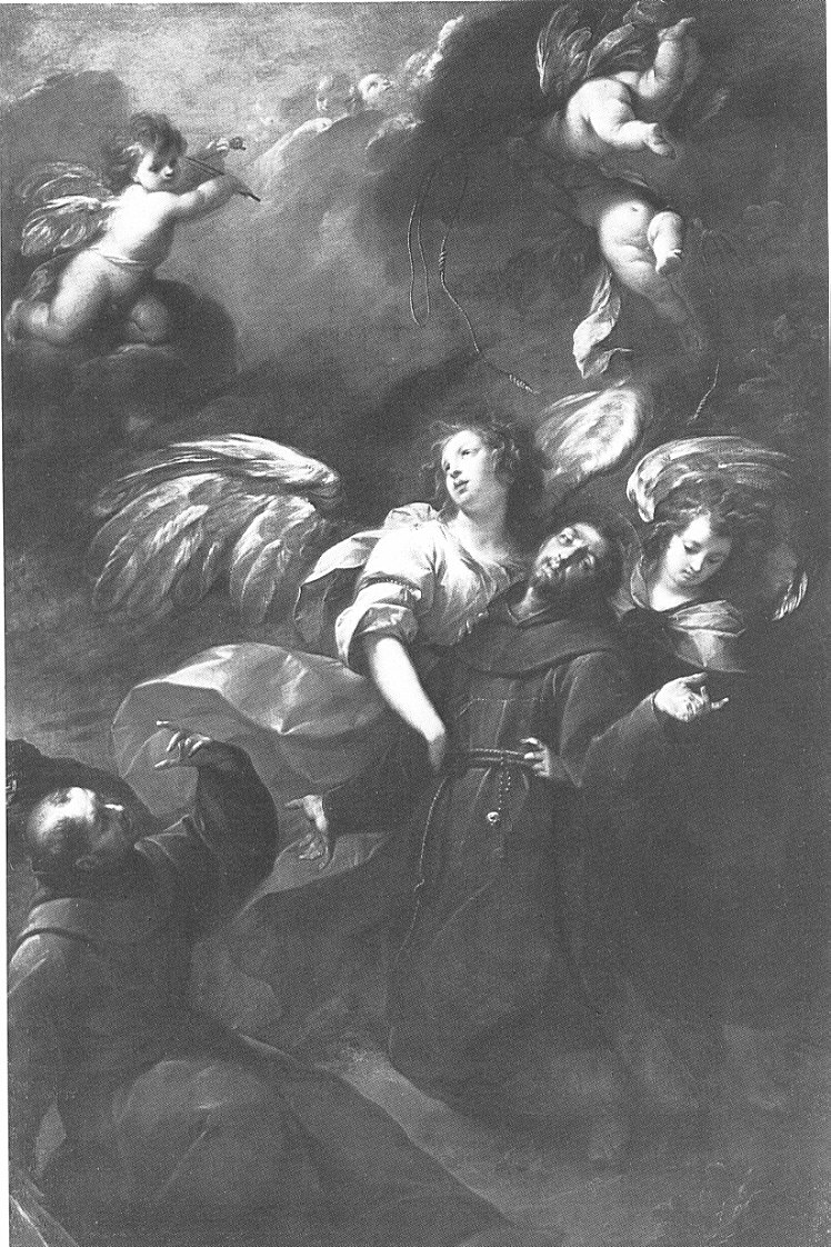 San Francesco in estasi sorretto dagli angeli, San Francesco in estasi sorretto dagli angeli (dipinto, opera isolata) di Nuvolone Giuseppe (sec. XVII)