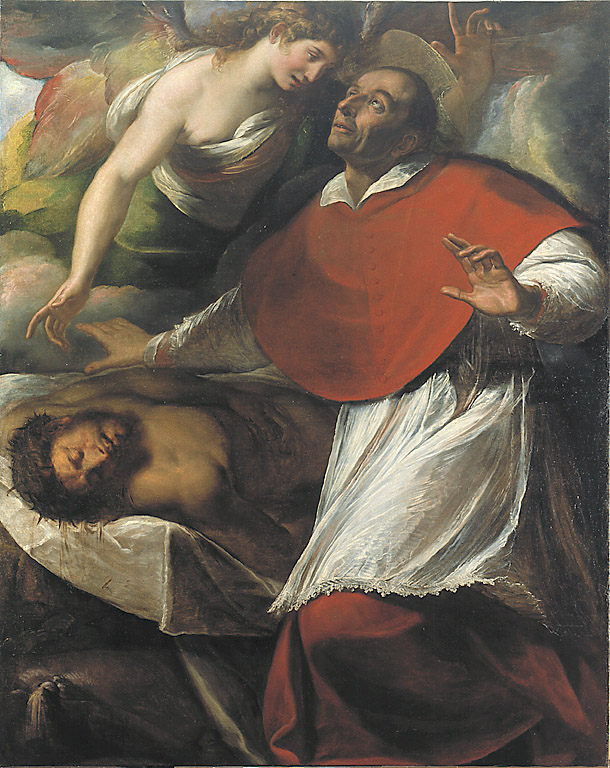 San Carlo, il Cristo morto e un angelo, San Carlo, il Cristo morto e un angelo (dipinto, opera isolata) di Procaccini Giulio Cesare (sec. XVII)