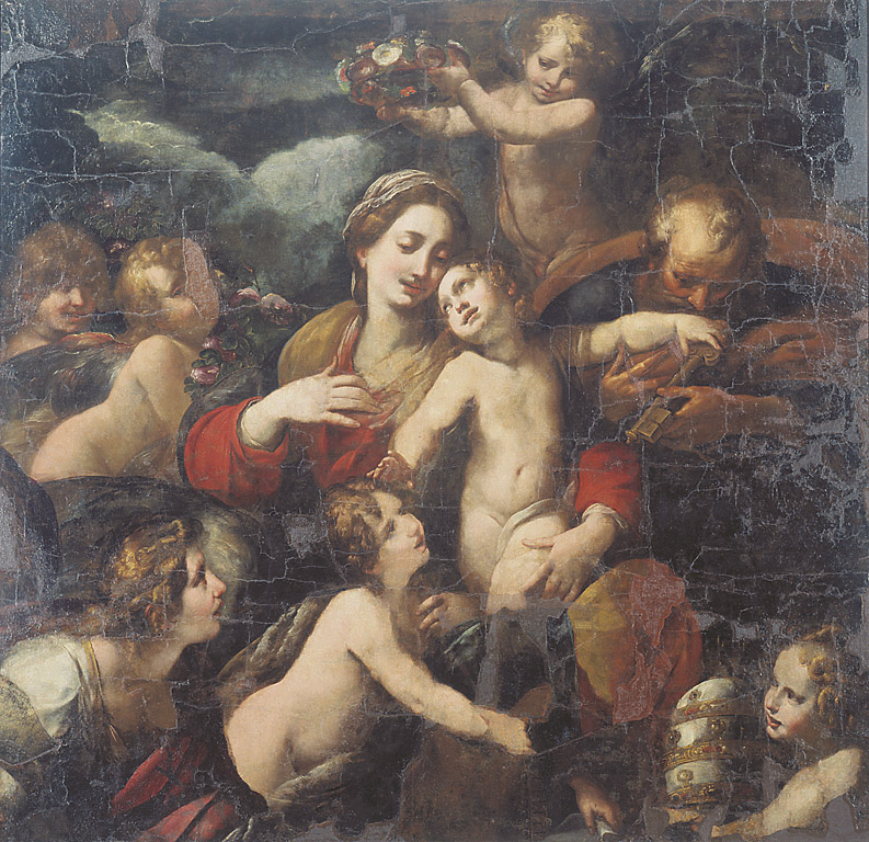 La Madonna col Bambino, i Santi Ambrogio, Carlo Borromeo e angeli(recto)/La Madonna col Bambino, San Giovannino, San Pietro, e angeli (verso), Madonna col Bambino, i Santi Ambrogio, Carlo Borromeo e angeli (recto)/ La Madonna col Bambino, San Giovannino, San Pietro, e angeli (verso) (stendardo, opera isolata) di Procaccini Giulio Cesare (sec. XVII)