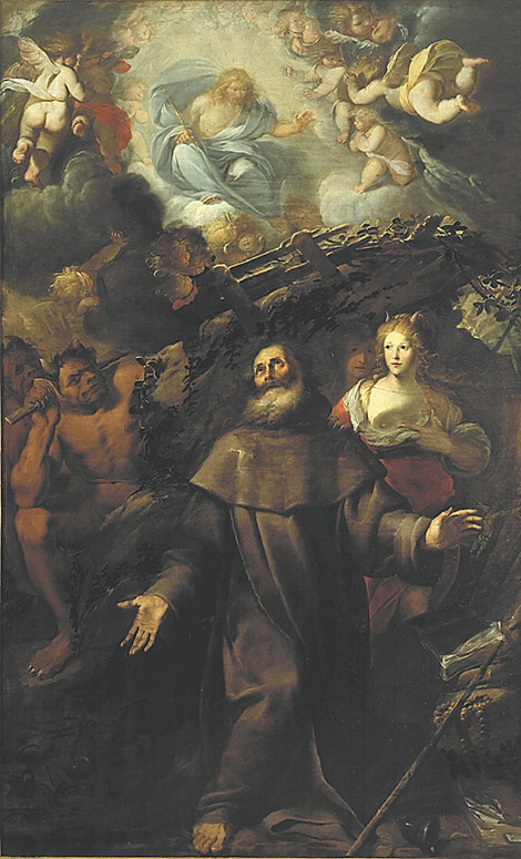 Le Tentazioni di S. Antonio Abate, tentazioni di Sant'Antonio Abate (dipinto, opera isolata) di Discepoli Giovan Battista detto Zoppo di Lugano (sec. XVII)