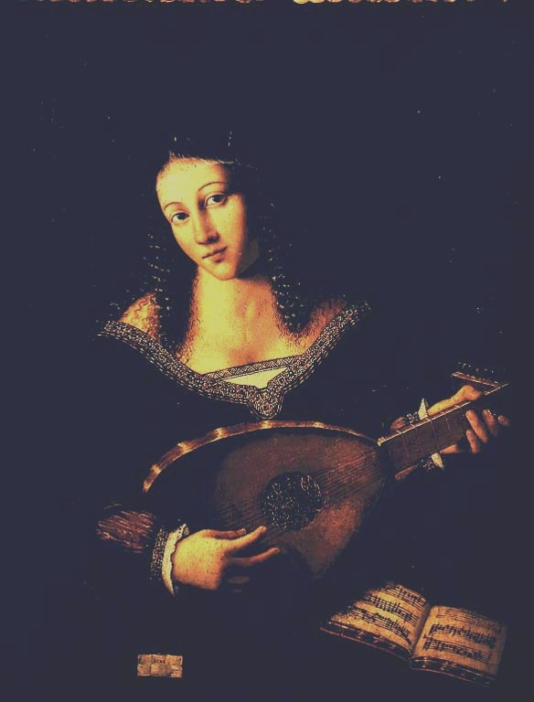 Suonatrice di liuto, figura femminile con liuto (dipinto, opera isolata) di Bartolomeo Veneto (sec. XVI)