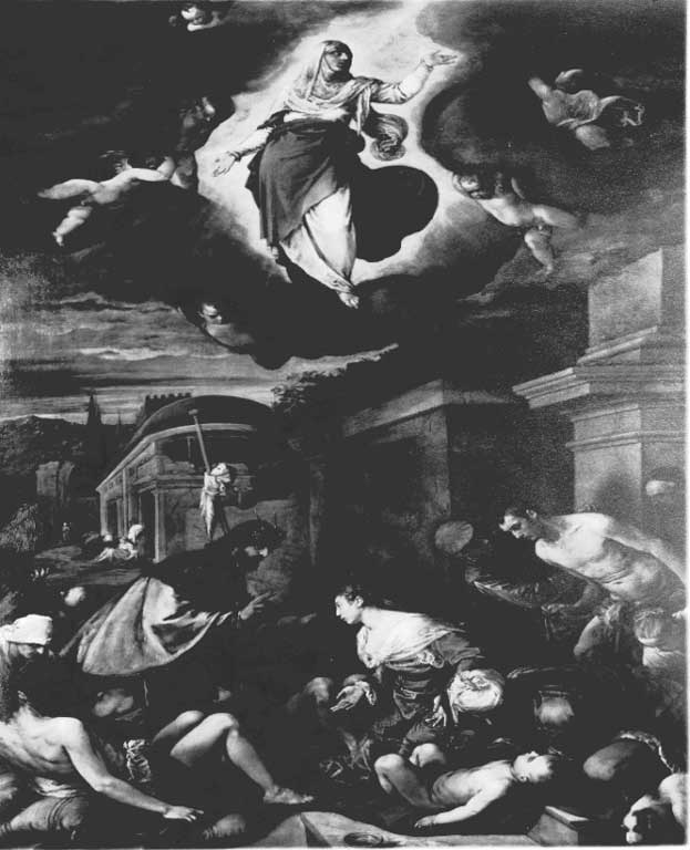 San Rocco visita gli appestati, San Rocco intercede presso la madonna contro la peste (dipinto, opera isolata) di Dal Ponte Jacopo detto Jacopo Bassano (sec. XVI)