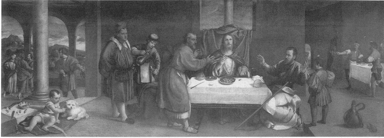 Cena in Emmaus, cena in Emmaus (dipinto, opera isolata) di De Pitati Bonifacio detto Bonifacio Veronese (sec. XVI)