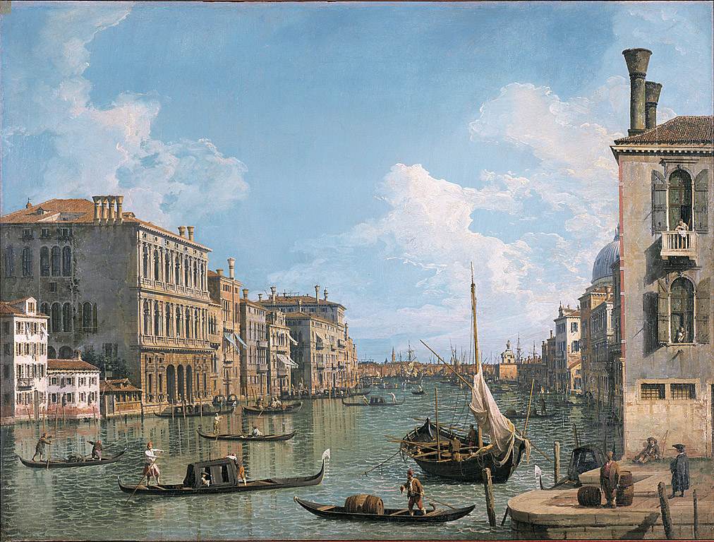 Veduta del Canal Grande verso la punta della Dogana, da Campo San Vio, veduta prospettica di Venezia (dipinto, opera isolata) di Canal Giovanni Antonio detto Canaletto (sec. XVIII)