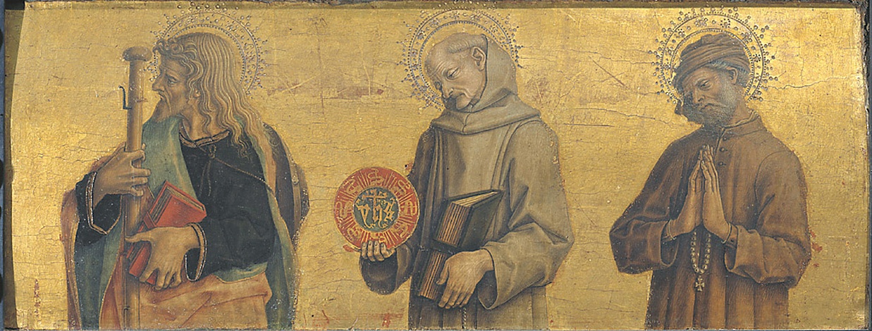 Santi Giacomo, Bernardino e Nicodemo, San Giacomo, San Bernardino, San Nicodemo (predella, frammento) di Crivelli Carlo (sec. XV)