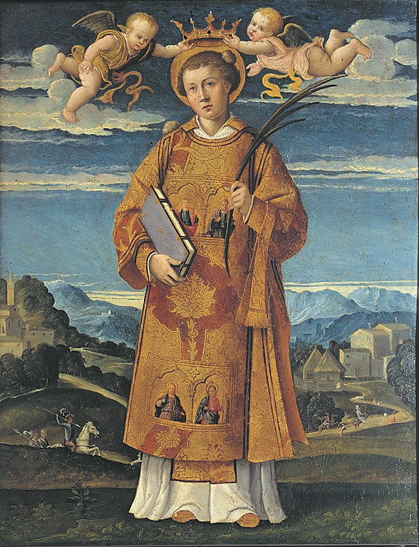 Santo Stefano (scomparto di polittico, frammento) di Galizzi Gerolamo detto Gerolamo da Santacroce (sec. XVI)