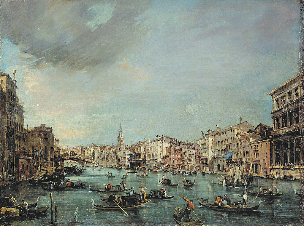 veduta del Canal Grande verso Rialto con Palazzo Grimani e Palazzo Manin (dipinto, serie) di Guardi Francesco (sec. XVIII)