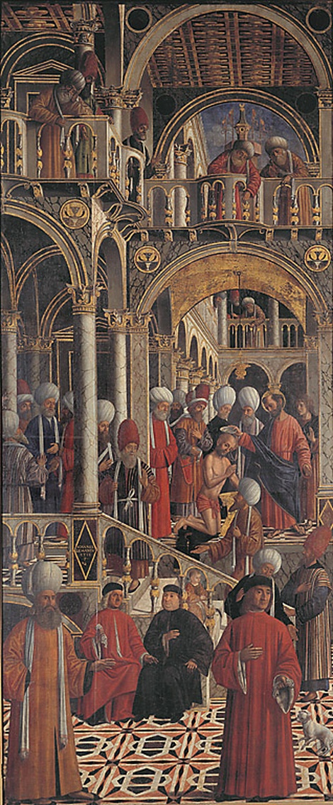 San Marco battezza Aniano, San Marco battezza Aniano (dipinto, opera isolata) di Mansueti Giovanni (sec. XVI)