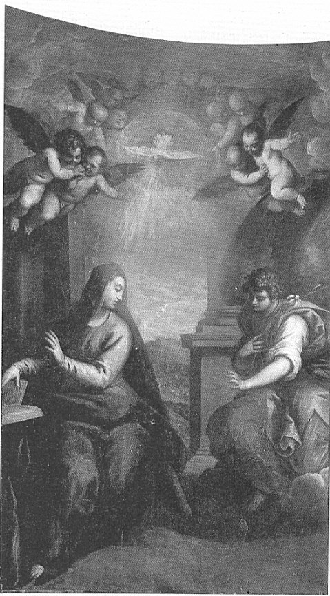 Annunciazione, Annunciazione (dipinto, opera isolata) di Negretti Jacopo detto Palma il Giovane (scuola) (sec. XVII)