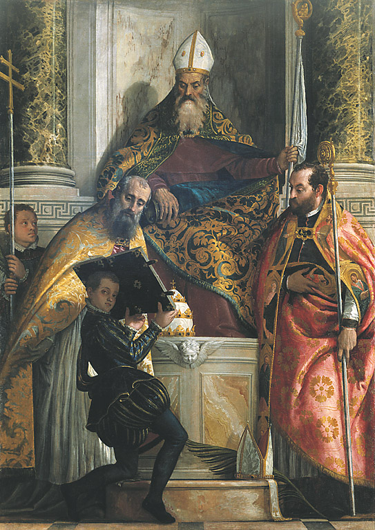 Sant'Antonio Abate tra i Santi Cornelio e Cipriano, Sant'Antonio Abate con San Cornelio e San Cipriano (dipinto, opera isolata) di Caliari Paolo detto Veronese (sec. XVI)