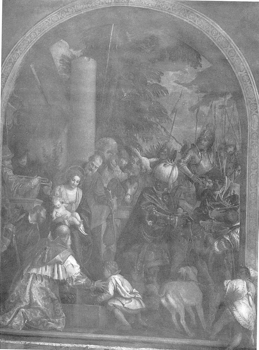 Adorazione dei Magi, adorazione dei Re Magi (anta d'organo, frammento) di Caliari Paolo detto Veronese (bottega) (sec. XVI)