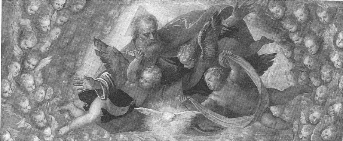 Dio Padre circondato da angeli, Dio Padre con angeli (dipinto, frammento) di Caliari Paolo detto Veronese (bottega) (sec. XVI)