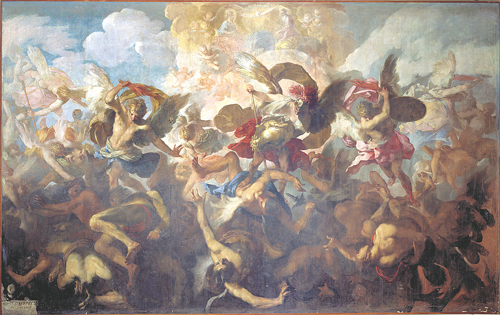 La cacciata degli angeli ribelli, cacciata degli angeli ribelli dal paradiso (dipinto, ciclo) di Maffei Francesco (sec. XVII)