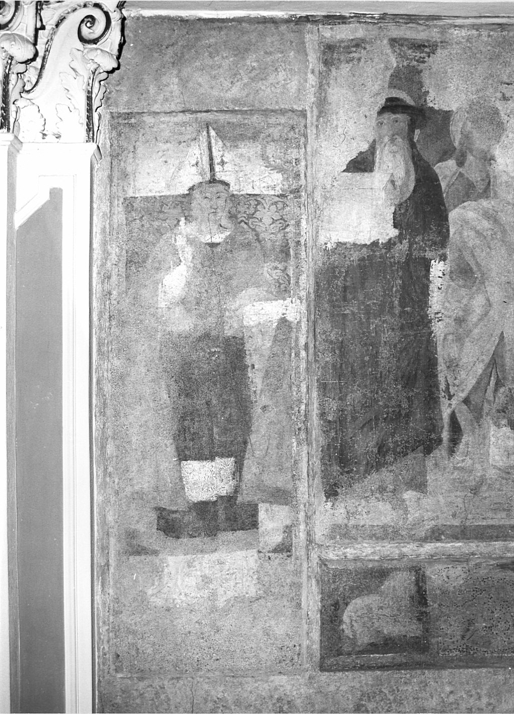 Santo vescovo (dipinto murale staccato) - ambito bergamasco (primo quarto sec. XVI)