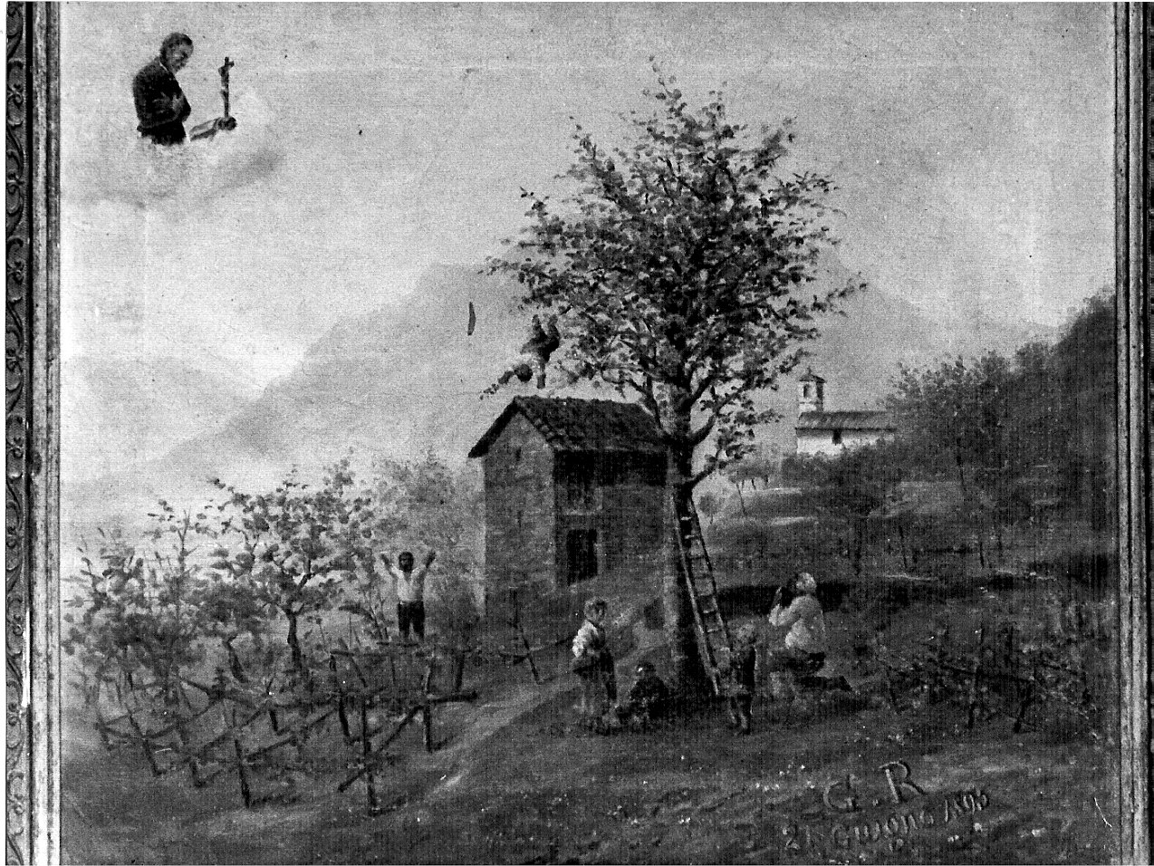 Il Beato Serafino Morazzoni salva un ragazzo che cade da un albero (ex voto, opera isolata) - ambito lombardo (sec. XIX)