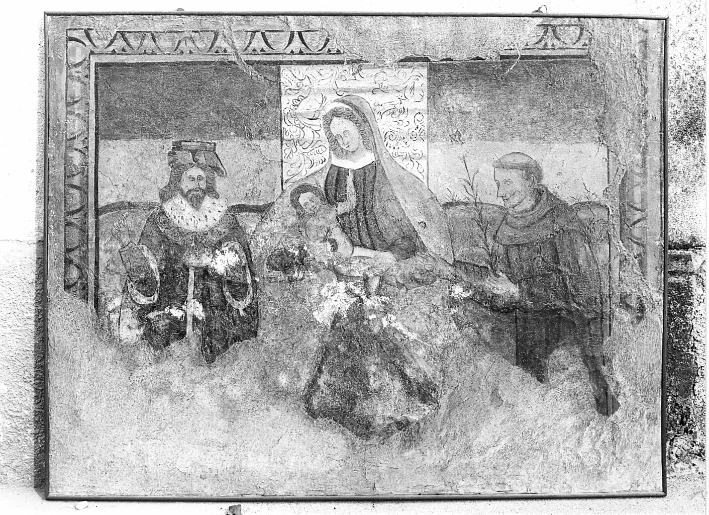 Madonna in trono e Santi (dipinto murale staccato) - ambito bergamasco (seconda metà sec. XV)