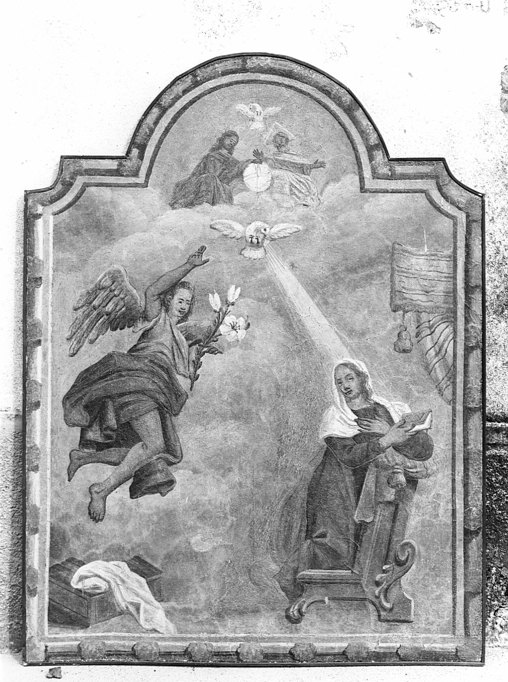 Annunciazione (dipinto murale staccato) di Baschenis Pietro (bottega) (sec. XVII)
