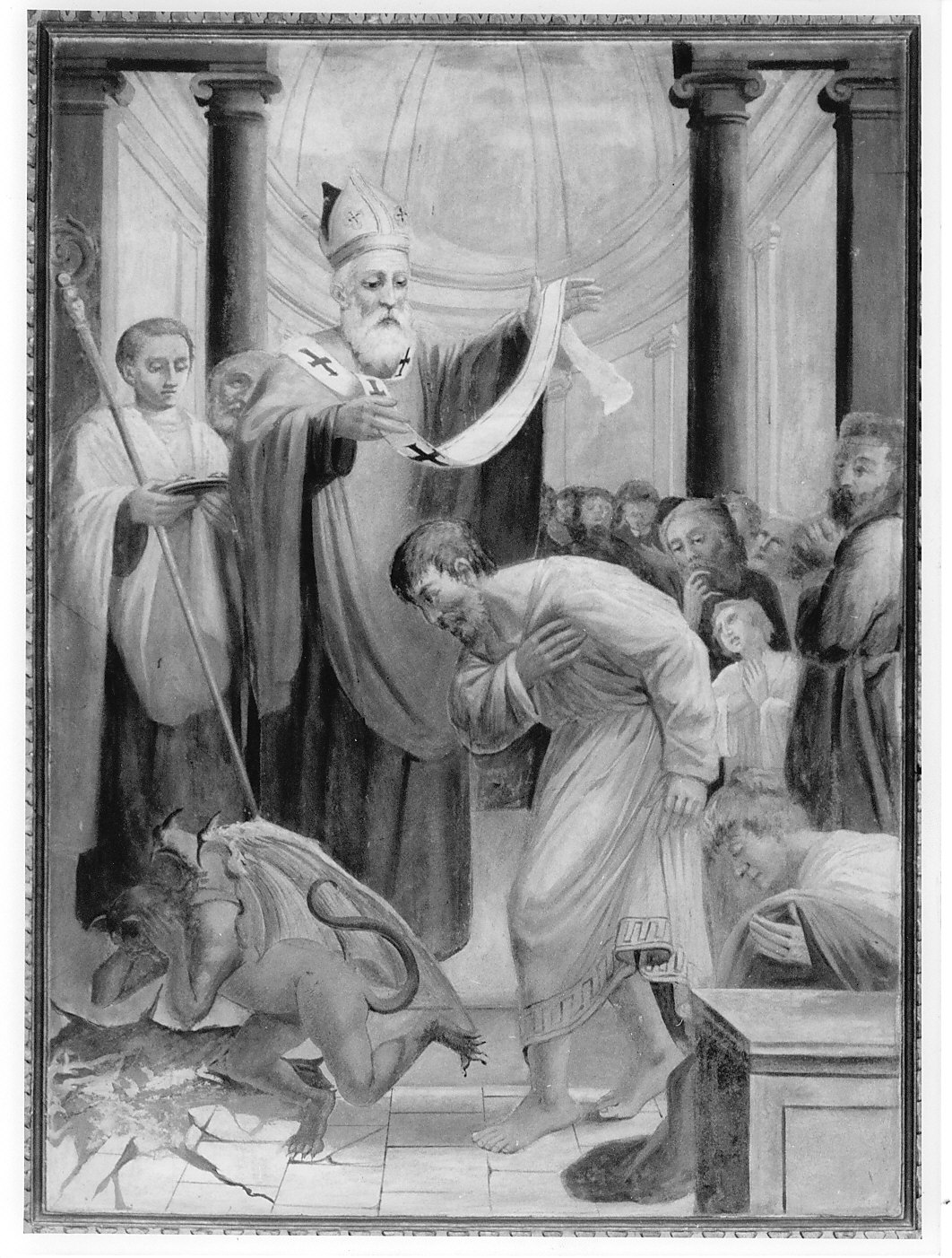 Santo vescovo (dipinto murale, opera isolata) di Gambini Rodolfo (attribuito) (fine sec. XIX)