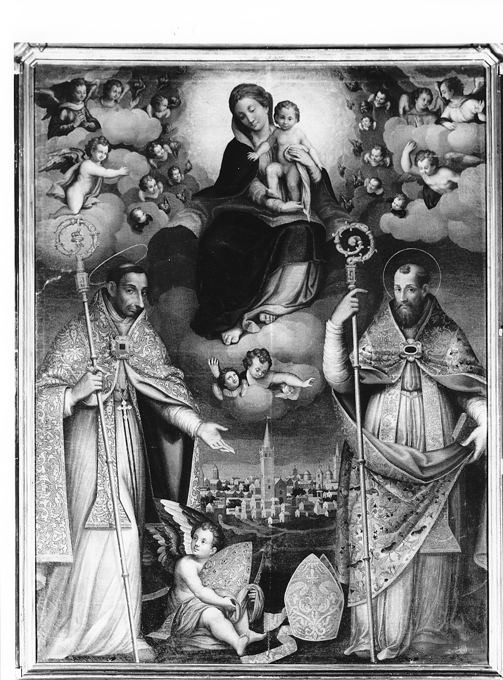 Madonna con Gesù Bambino e i santi Carlo e Felice (dipinto, elemento d'insieme) di Zocco Camillo (sec. XVII)