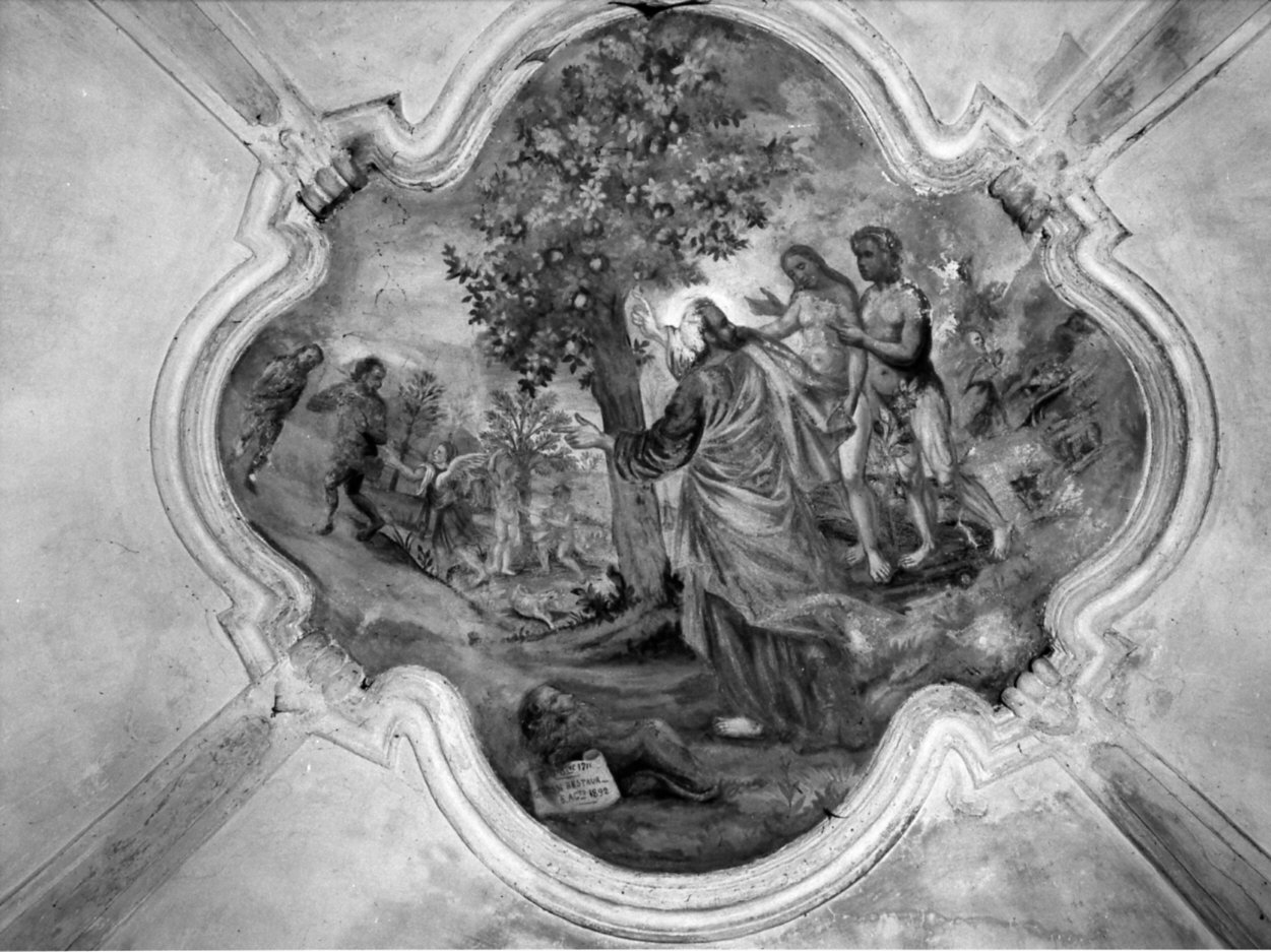 cacciata di Adamo ed Eva dal paradiso terrestre (dipinto murale, opera isolata) - ambito lombardo (sec. XVIII)