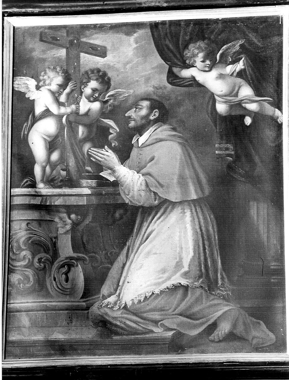 San Carlo Borromeo in adorazione della croce (dipinto, opera isolata) - ambito lombardo (seconda metà sec. XVII)