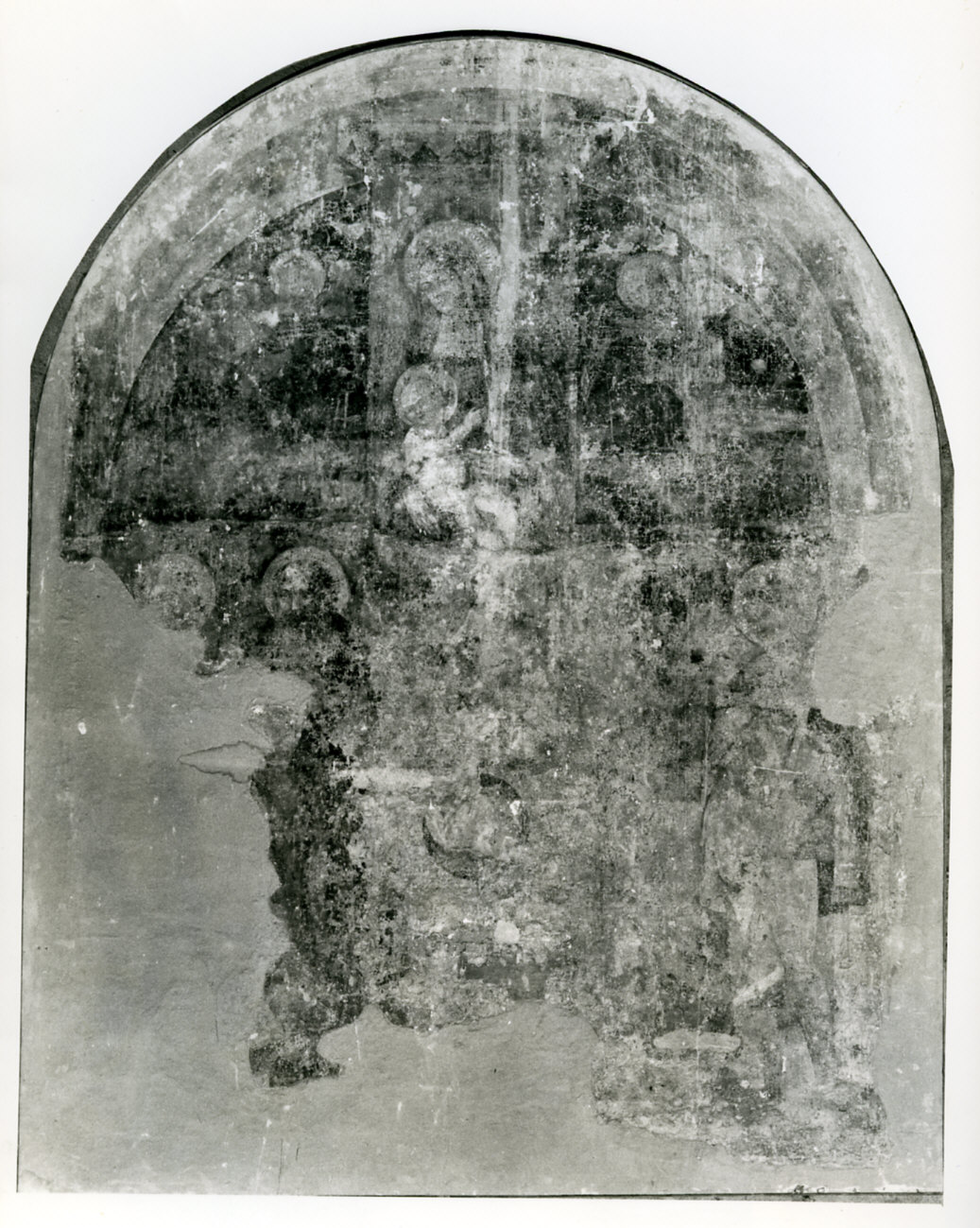 Madonna con Bambino in trono con santi e angeli (dipinto murale, frammento) - ambito lombardo (prima metà sec. XVI)