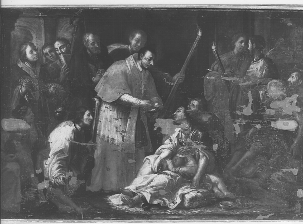 San Carlo Borromeo comunica gli appestati (dipinto, opera isolata) - ambito lombardo (fine sec. XVII)