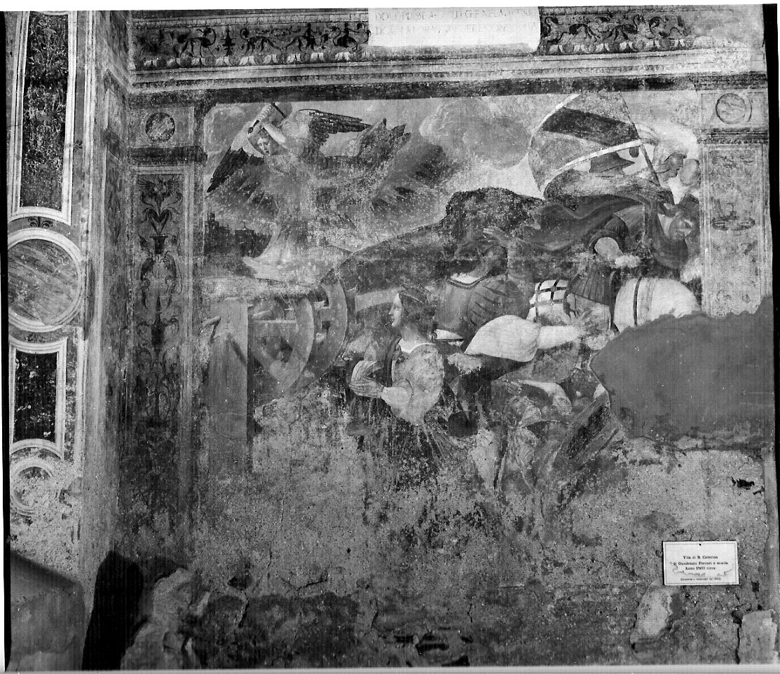 martirio di Santa Caterina d'Alessandria con la ruota, martirio di Santa Caterina d'Alessandria (dipinto murale, elemento d'insieme) di De Donati Bernardino (sec. XVI)