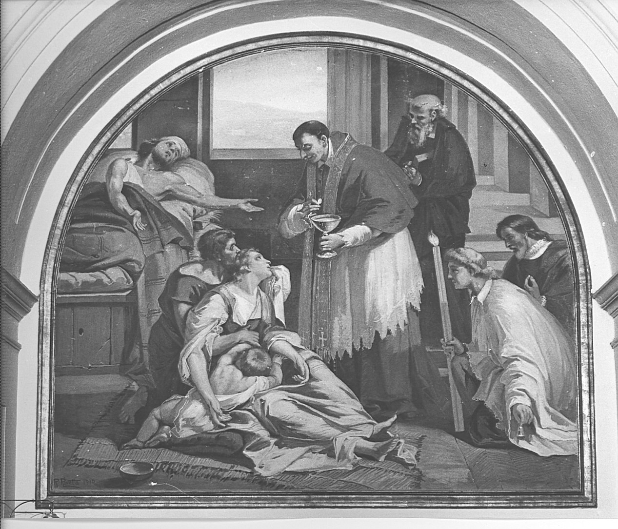 San Carlo Borromeo comunica gli appestati (dipinto murale, elemento d'insieme) di Rivetta Romeo (sec. XX)
