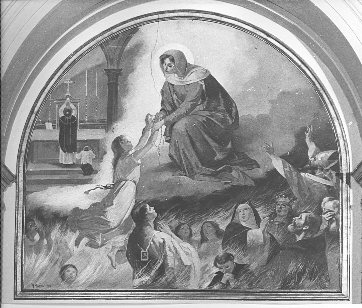Vergine e anime purganti (dipinto murale, elemento d'insieme) di Rivetta Romeo (sec. XX)