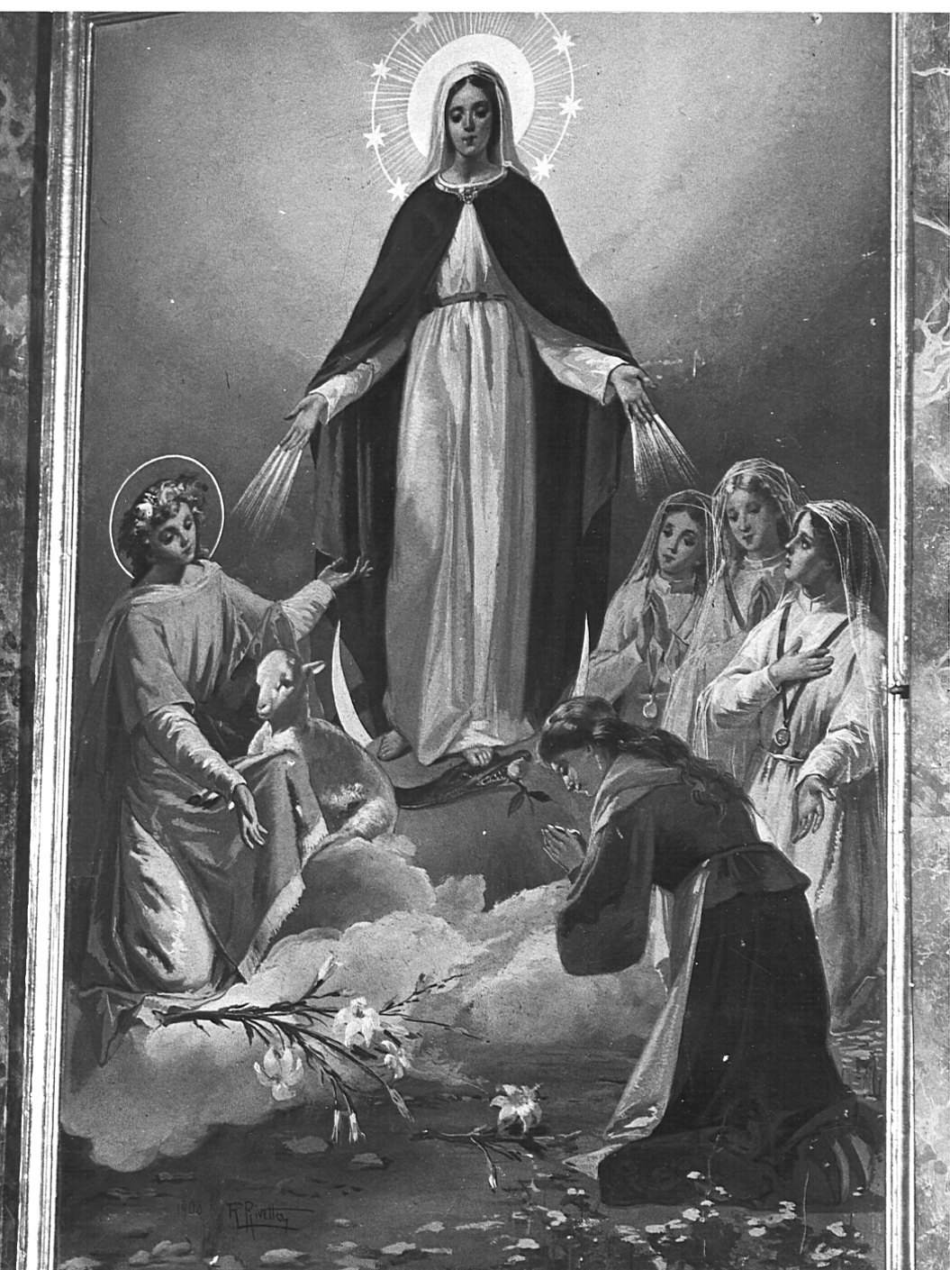 Madonna Assunta con angeli (decorazione pittorica, elemento d'insieme) di Rivetta Romeo (sec. XX)